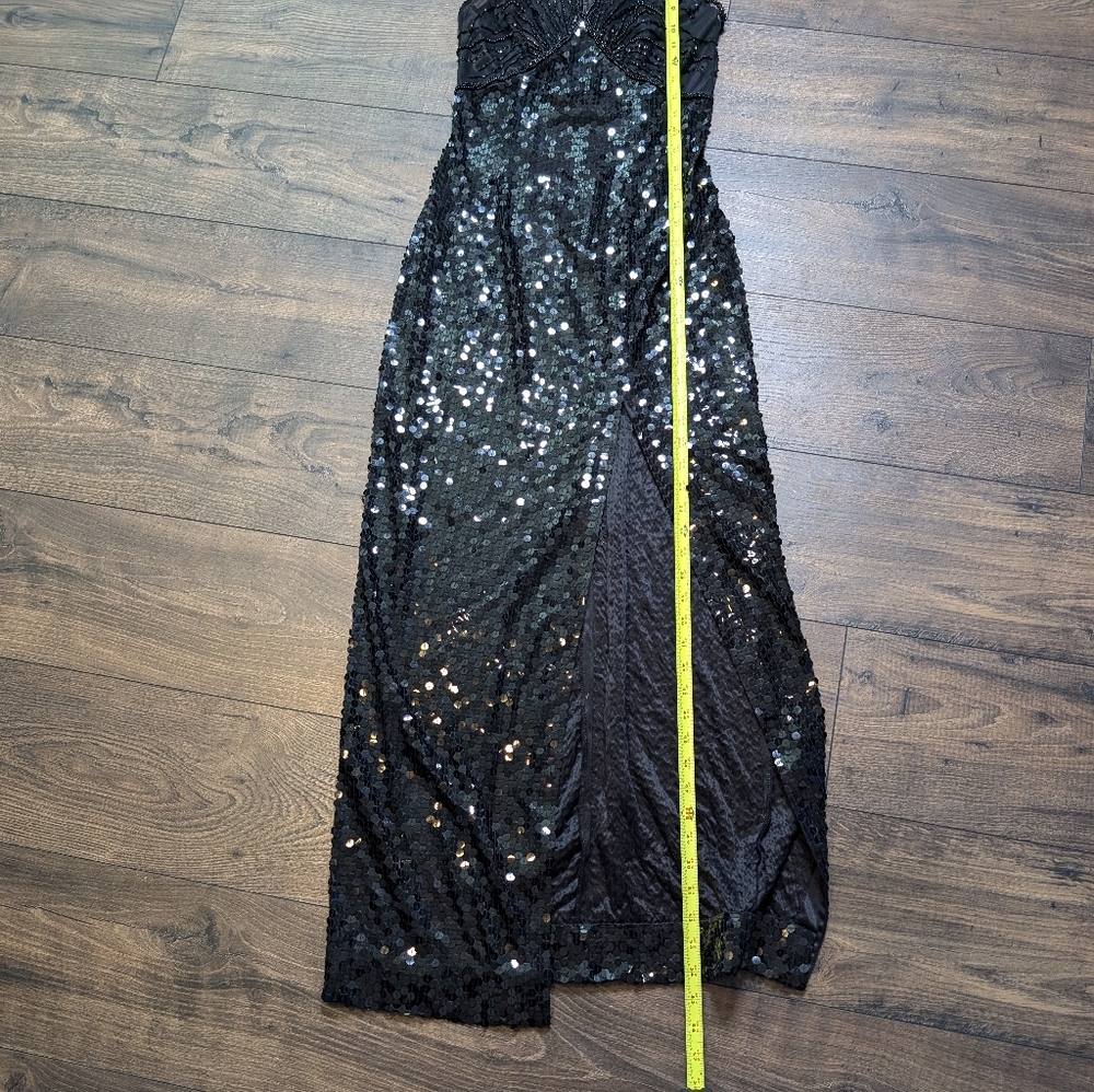 RARE NITELINE Della Roufogali Black Beaded Sequin Maxi/Midi Dress Vintage Size 4 - Picture 9 of 16